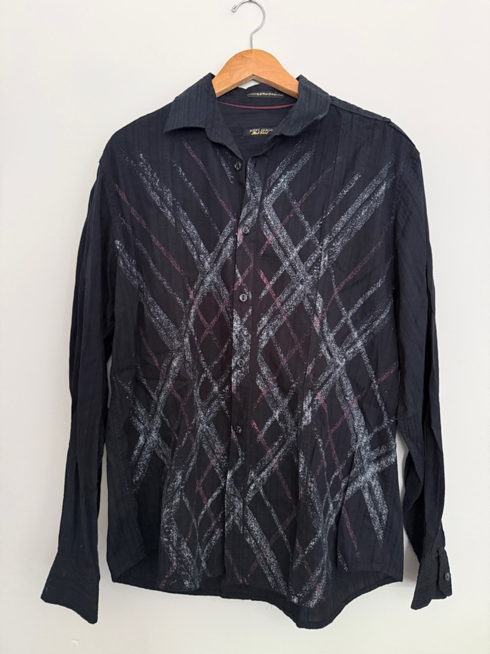 Point Zero Black Button-Up Shirt with Maroon and white pattern